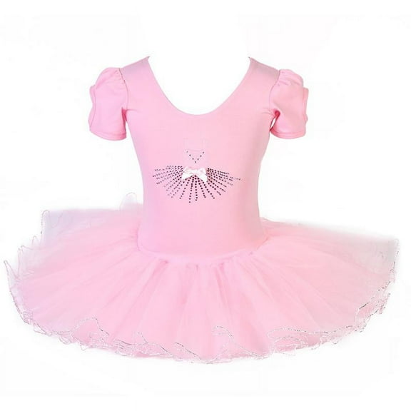 Wenchoice Pink Rhinestone Dress Silver Trim Ballet Dress XL(7-8Y)