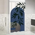 thumbnail image 5 of Small Stall Navy Blue Mid Century Arch Shower Curtain Boho Bohemian Leaf Modern Rv Narrow Half Size 36Wx72H Inch Simple Minimalist Fabric Decor Bathroom Polyester Waterproof 7 Pack Hooks, 5 of 6