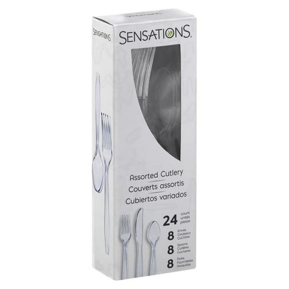 Assorted Boxed Clear Plastic Cutlery Set, (Pack of 3)