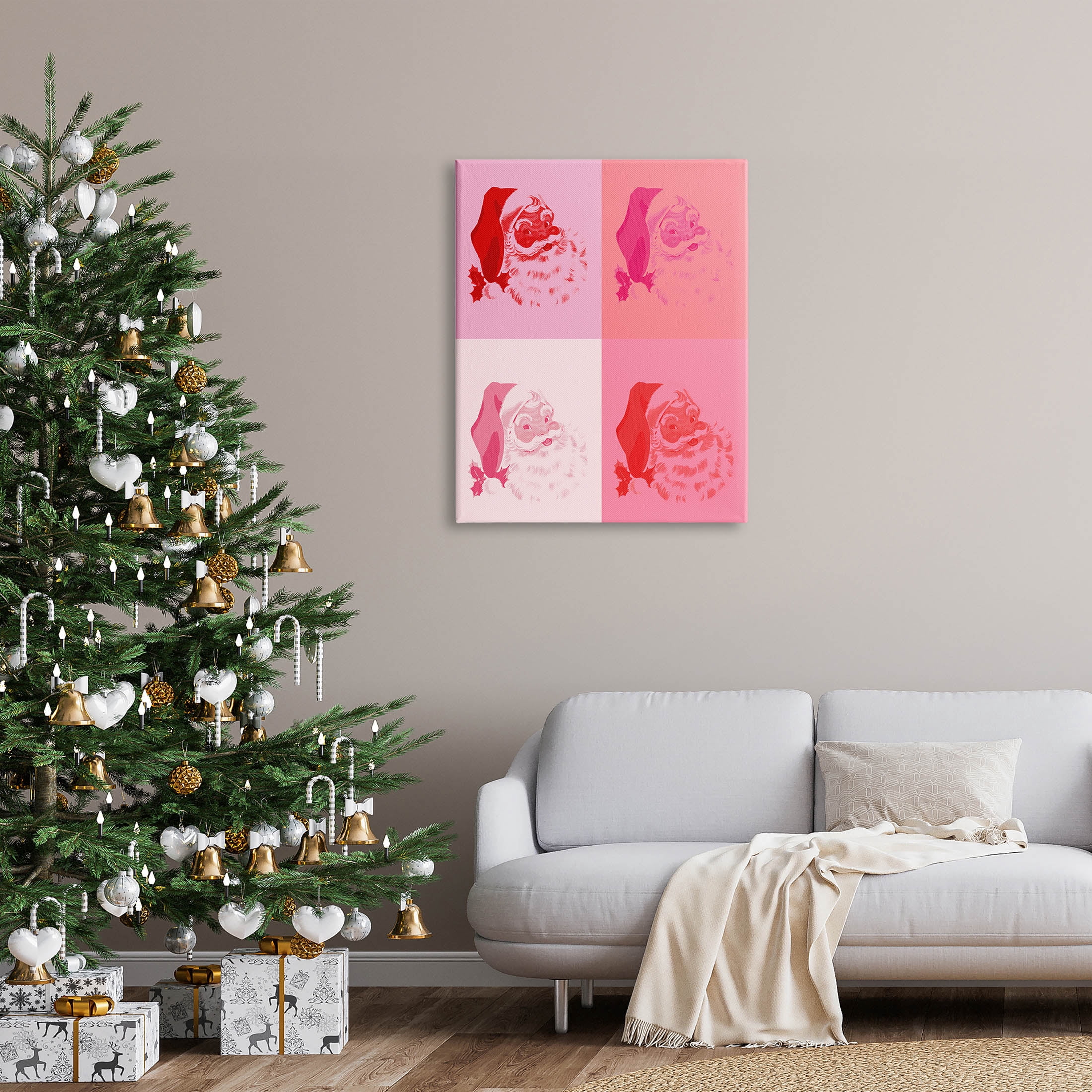 Pop Style Pink Santa Claus Holiday Graphic Art Gallery Wrapped Canvas Print Wall Art