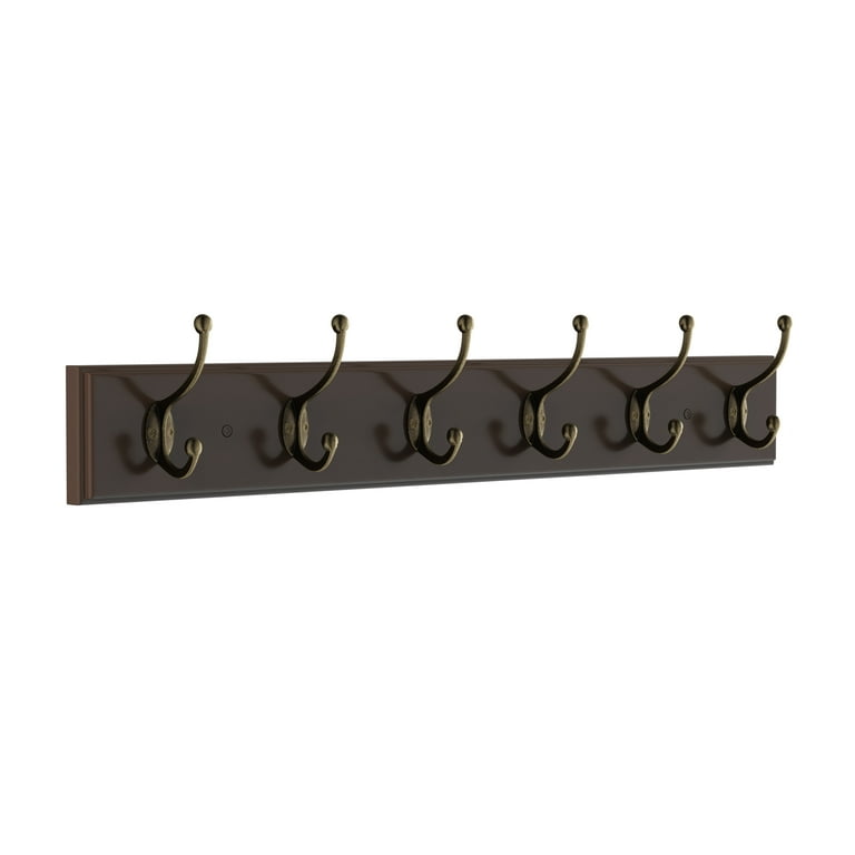 Wall Hook Rail-Mounted Hanging Rack with 6 Hooks-Entryway, Hallway, or Bedroom-Storage Organization for Coats, Towels, Bags by Lavish Home (Brown)