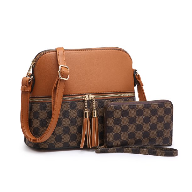 XB Faux Leather Womens Crossbody Bag with Card Wallets Tassel Zipper