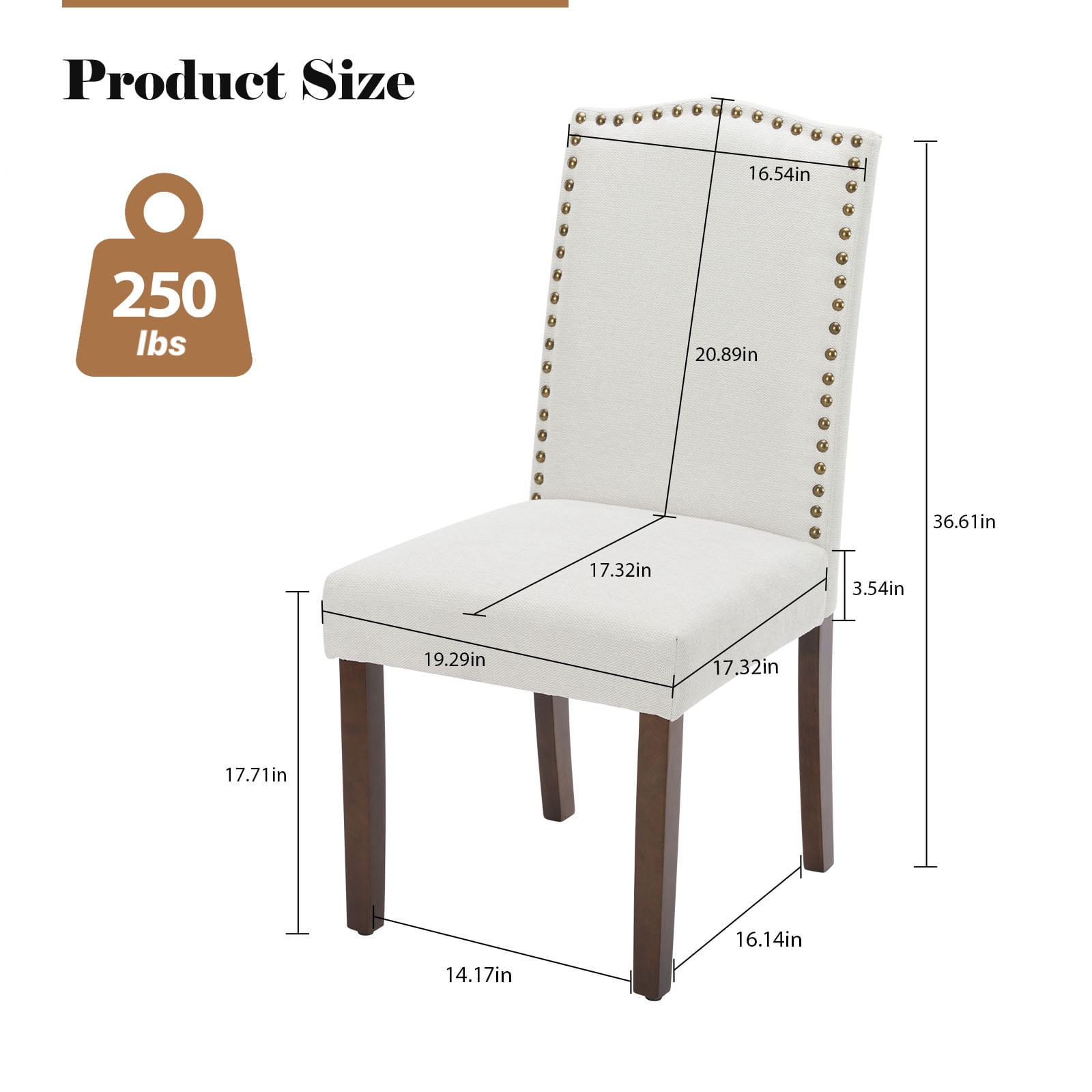 Armless Dining Chairs with Upholstered Fabric Nailhead Trim and Solid Wood Legs, 2PCS