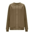 thumbnail image 6 of Guzom Womens Khaki Zip-Up Classic Bomber Jacket - Nylon Spandex Blend, Inclusive S-XXL, Ribbed Cuffs & Hem, Full-Zip for Casual/Office/Light Outdoor Wear,Size L, 6 of 8