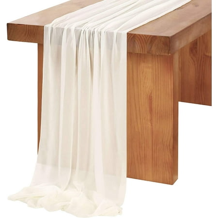 

10Ft Burgundy Chiffon Table Runner 27x118 Inch Long Sheer Table Runner for Boho Weddings Bridal Shower Party Table Top Decorations Ivory