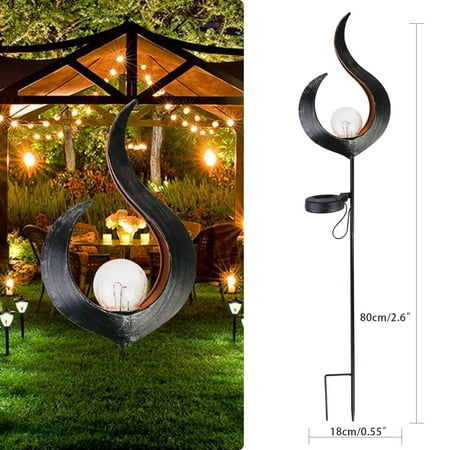 

Toyella Outdoor Wrought Iron Ground Plug Solar Lawn Lamp Retro Hollow Courtyard Landscape Projection Lamp Black flame