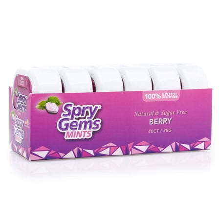 Spry Gems Natural Berry Xylitol Candy, Sugar Free Mints Dry Mouth Stop Bad Breath, 40 Pieces 6 pack