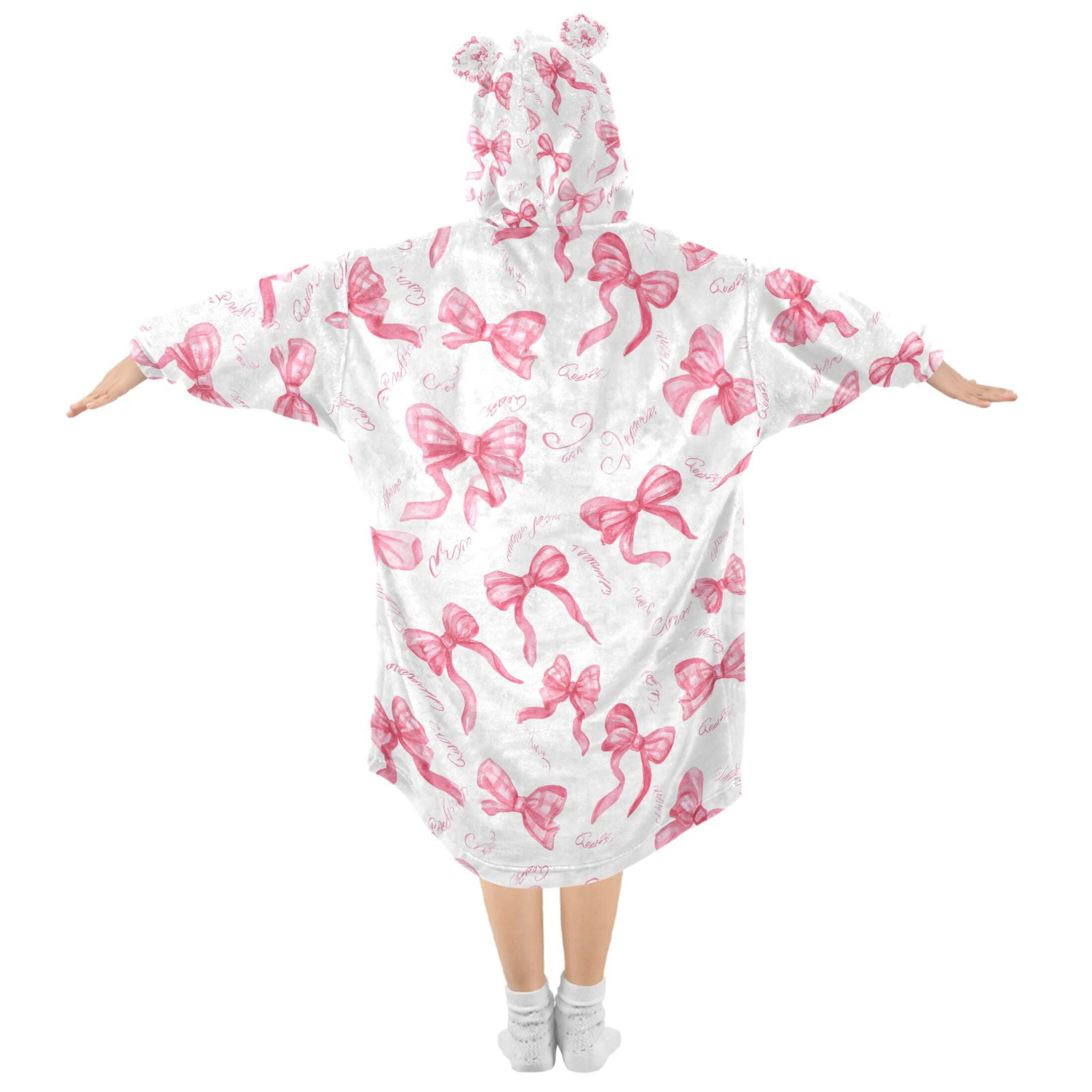 joogoo Wearable Blanket Hoodie for Pink Bows Flannel Sherpa Pocket 3-14 YR S
