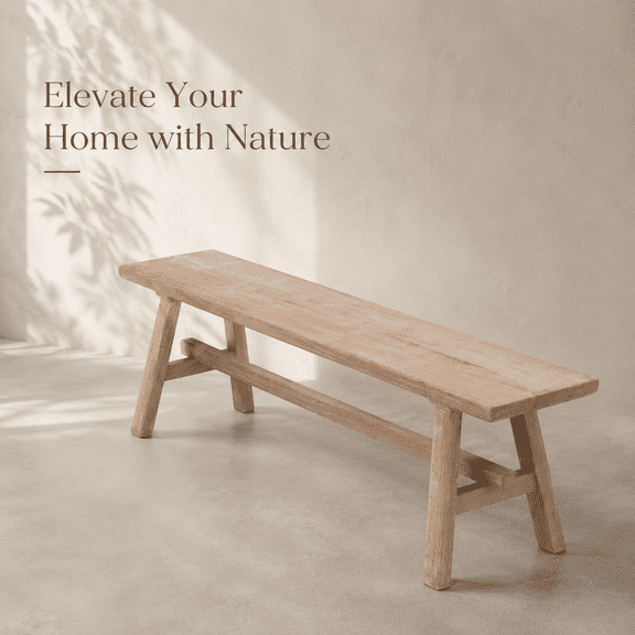 Solid Rubber Wood Bench, 39” Farmhouse Entryway Bench, Natural Indoor Seating
