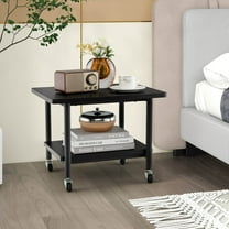 RTRWDC 2-layer mobile printer stand - black 19 inch x 16 inch x 15 inch engineered wood metal strap locking swivel wheel suitable for home offices