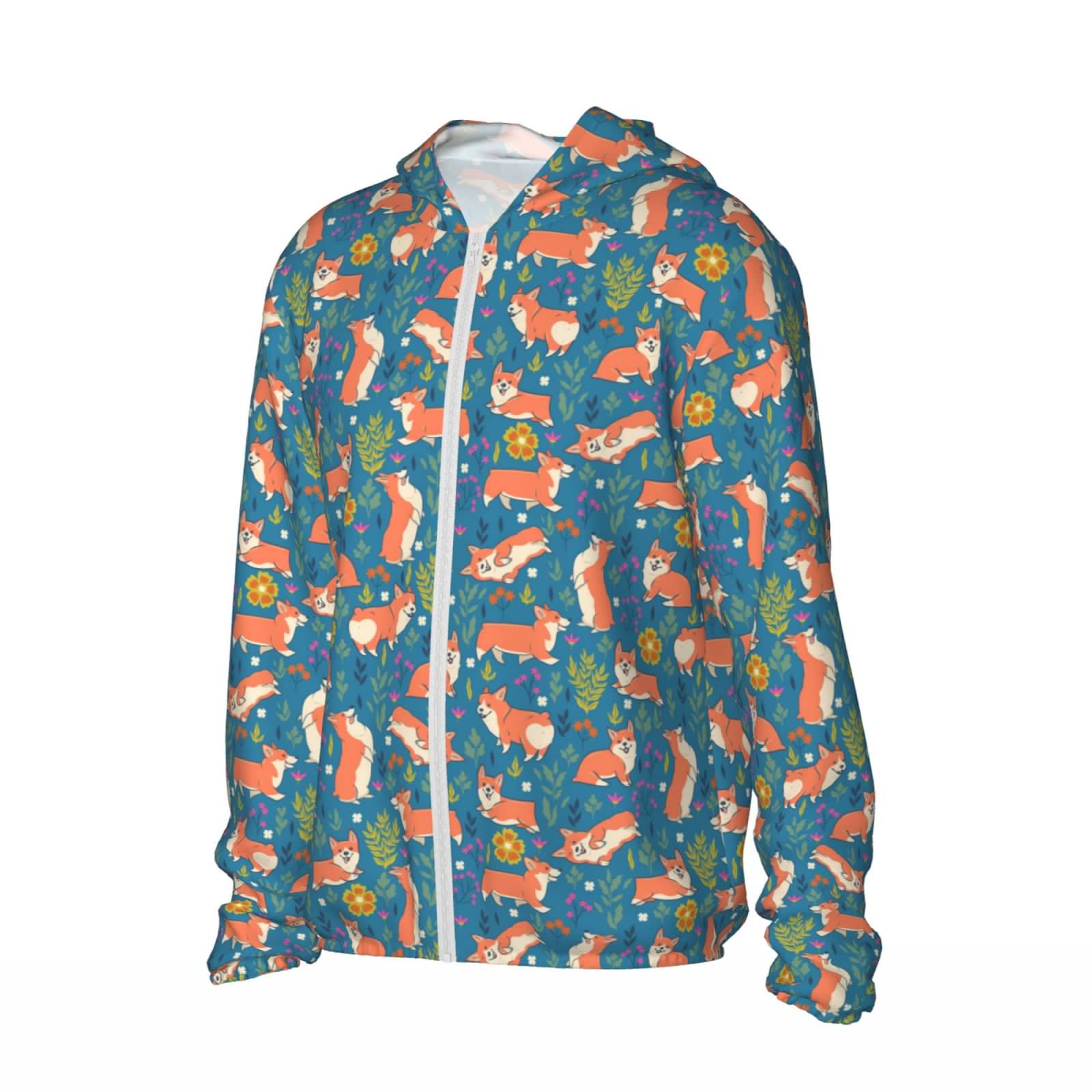 thumbnail image 2 of Sigee Corgi with Flowers Print UPF50+ Men's Sun Protection Hoodie Shirt SPF UV Shirt Long Sleeve Fishing Outdoor Lightweight, S-3XL, 2 of 9