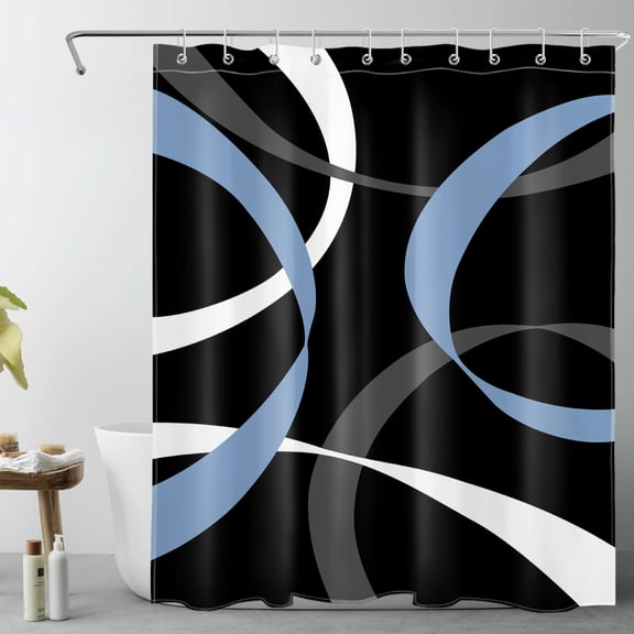 HVEST Abstract Geometric Shower Curtain, Black and Blue Abstract Line Shower Curtain - Modern Minimalist Bathroom Decor, Waterproof Polyester Fabric, Includes 10 Hooks, 60x72 Inches