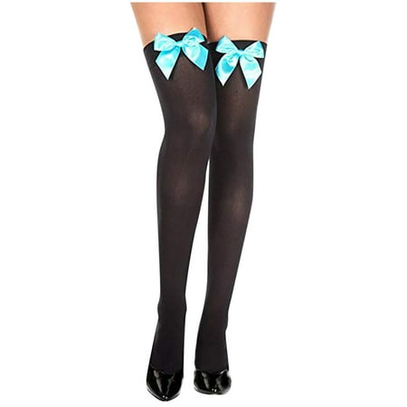 

Socks For Women And Men Jioakfa Women Christmas Long Tube Socks Solid Color Garter Bow Hair Ball Christmas Party Blue One Size