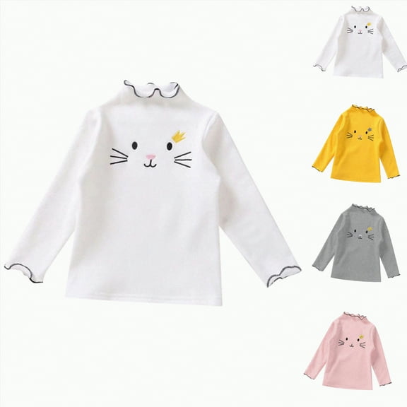 TAmten Toddler Girl Undershirts Girls Casual Tops Long Sleeve Turtleneck T-Shirt Basic Solid Color Blouse Outfit for Toddler Baby Girl 1-8 Years(Grey,3-4 Years)