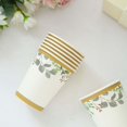 thumbnail image 2 of Efavormart 24 Pack | 9oz White Tropical Greenery Boho Party Disposable Cups, Eucalyptus Paper Cups With Gold Rim - 250 GSM, 2 of 10