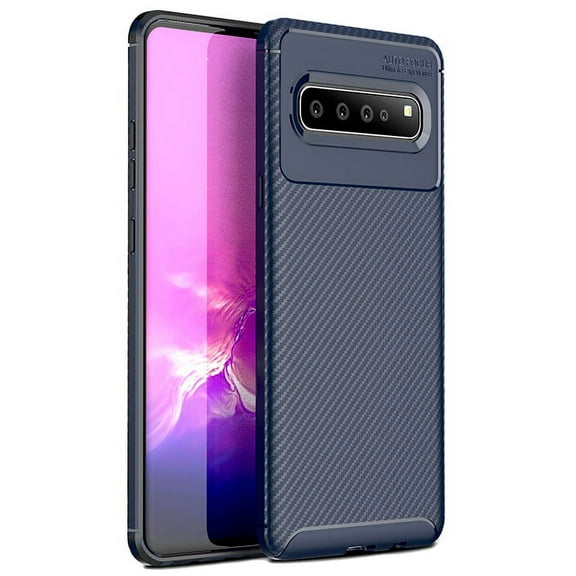 Case for Galaxy S10 5G, Nakedcellphone [NAVY BLUE CARBON FIBER] Flexible TPU Slim Cover [Anti-Shock, Anti-Fingerprint] for Samsung Galaxy S10 5G (SM-G977)