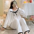 thumbnail image 4 of Pijama de mujer otoño e invierno con lazo tipo cárdigan de franela traje de dulce hogar, 4 of 5