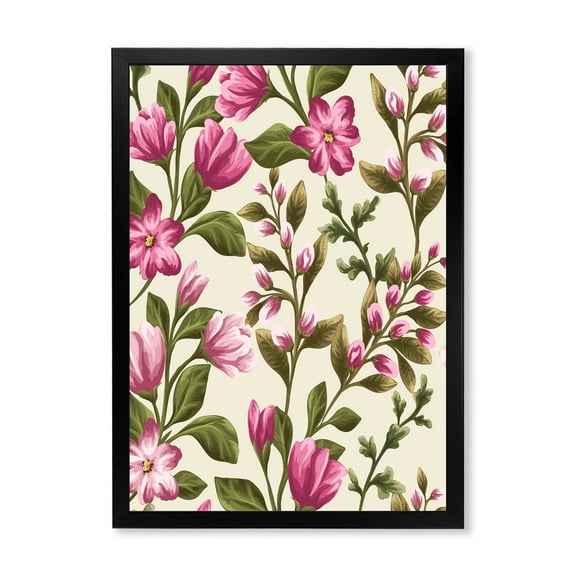 Designart 'Pink Vintage Wildflowers' Traditional Framed Art Print
