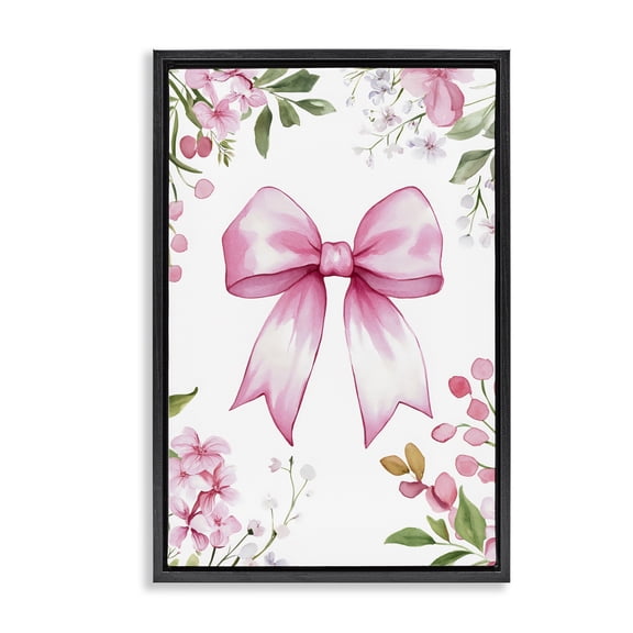 Stupell Industries French Country Whimsical Floral Bow Pink Black Floating Frame Canvas Art, 17 x 25, by Creative Studio