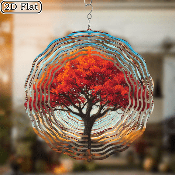 1pc Beautiful Red Maple Tree Pattern Metal Hanging Wind Chime, Outdoor Decorative Kinetic Garden Art, Suitable for Halloween, Christmas, Thanksgiving, Birthday Gifts, Party Decorations, Wind Chime