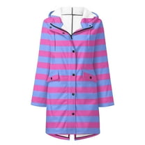 Womens Fashion Waterproof Rain Jacket Stripe Fleece Keep Warm Plus Hooded Windproof Solid Outwear Fall And Winter Purple Windbreaker Travel Jacket S-2XL