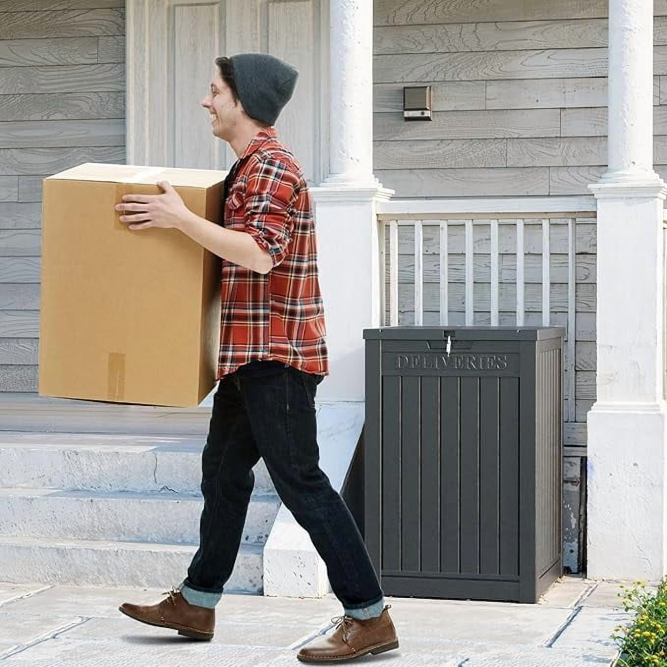 EasyUp Package Delivery Box Outdoor with Lockable Secure Waterproof & UV-Resistant,Anti-Theft Parcel Large Double Wall Resin Outdoor Package Delivery for Porches, Patios,Curbside