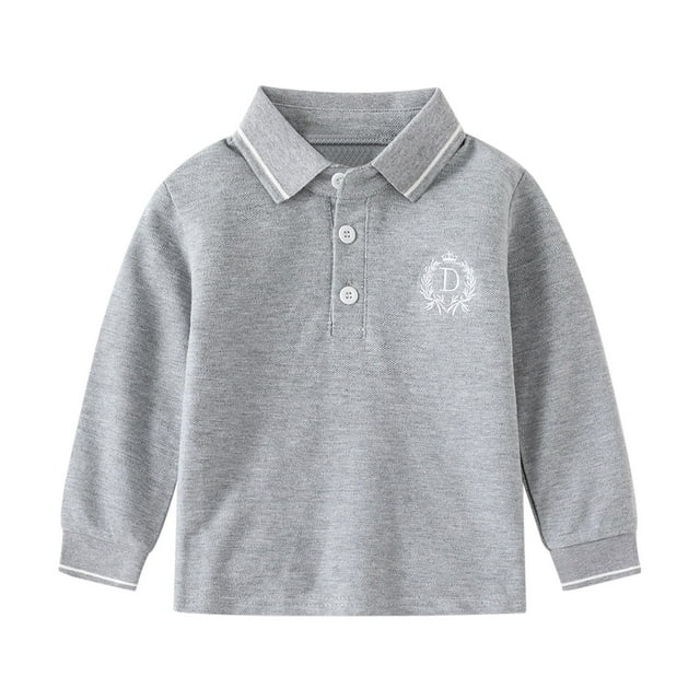 MIASHUI Hauts pour Enfants Garçons et Filles Tout-Petits T-Shirt à Manches Longues à Col à Revers Tenues d'École, Gris, 2-3 Ans