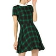 thumbnail image 3 of INSPIRE CHIC Women's Peter Pan Collar Puff Sleeves Above Knee Plaid Grid Dress, 3 of 8