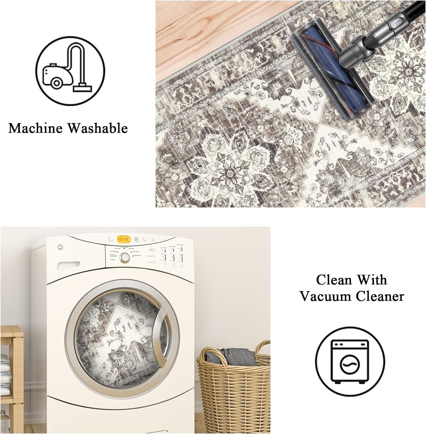 Kitchen Rug and Mat, Yamaziot Boho Kitchen Rug Set of 3, Non Slip Washable Farmhouse Floor Mat Hallway Runner, Laundry Room Carpet