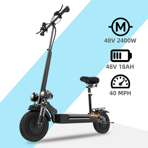SMATEIGHT Dual Motor Electric Scooter for Adults 2400W 40MPH 40Miles Long Rang, 10" Tires E-Scooter