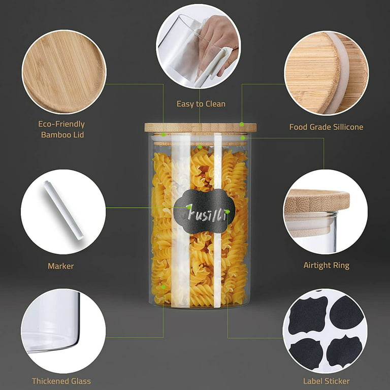 Glass Jars with Bamboo Lids,Glass Food Storage Jars with Wood Lids for  Pantry-5 Pack 