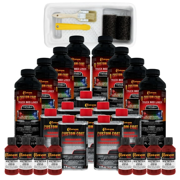 Custom Coat Blood Red 2 Gallon Urethane Roll-On, Brush-On or Spray-On Truck Bed Liner Kit with Roller and Brush Applicator Kit