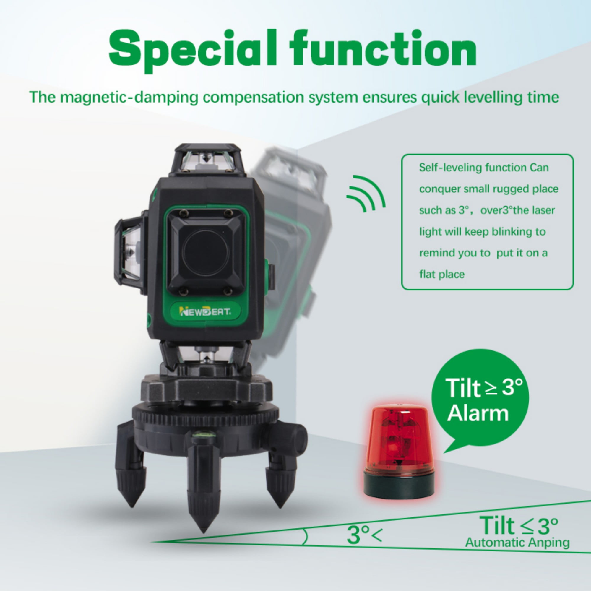 NEWBEAT 360° Self-Leveling Laser Level, Remote Control Cross Line Laser Tool for Construction, Tile and Renovation Projects