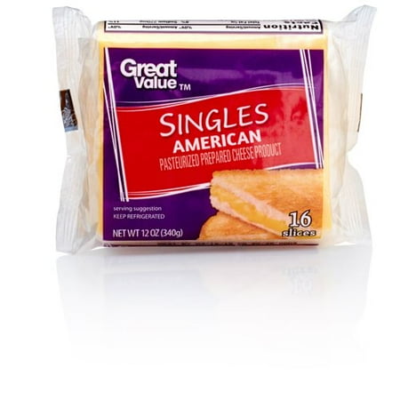 Great Value Pasteurized Prepared American Singles Cheese Product, 12 oz