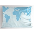 thumbnail image 1 of Map Pillow Sham Blue Grunge Background with Vintage World Map and Retro Compass Cartography Exploration, Decorative Standard King Size Printed Pillowcase, 36 X 20 Inches, Pale Blue, by Ambesonne, 1 of 2