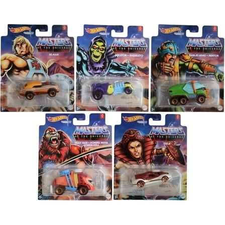 Hot Wheels Masters of The Universe Motu Character Cars Complete Set of 5 Diecast Vehicles