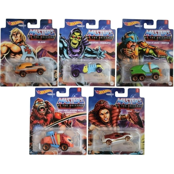 Hot Wheels Masters of The Universe Motu Character Cars Complete Set of 5 Diecast Vehicles