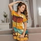 thumbnail image 3 of Easygdp Vintage Beach Sunset Camisón de manga corta para mujer, informal, estampado, 3 of 6