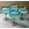 thumbnail image 5 of Dos Suenos Mexican Hand Blown Glass Set of 4 Hand Blown Margarita Glasses with Aqua Spiral Design, 5 of 6