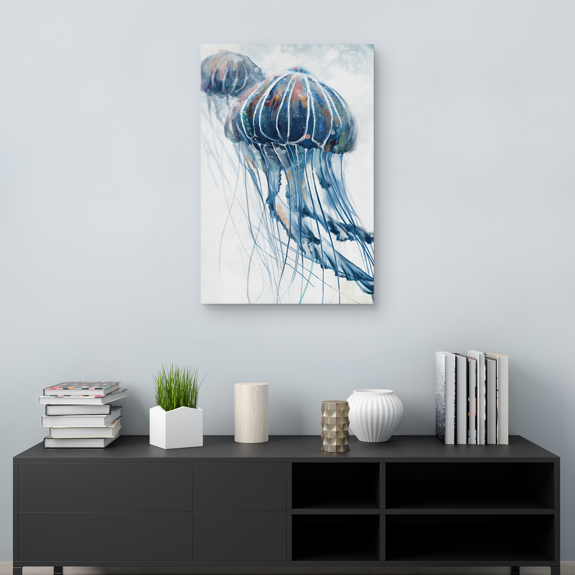 Indigo Jellies by Studio Arts Canvas Art Print, 1.5" x 18"