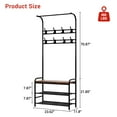 thumbnail image 3 of Coat Rack Freestanding, Hall Tree with Bench and Shoe Storage, Metal Frame Clothes Rack with 8 Hooks & Hanging Rod for Entryway, Living Room, 3 of 7