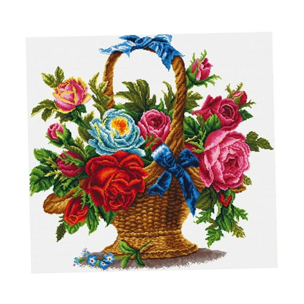 Kit de punto de cruz Bordado - Hermosa canasta de flores - Patrón de bordado Bordado preimpreso, Incl. Instrucciones para niños \ u0026 adultos Baoblaze Kits de punto de cruz estampado
