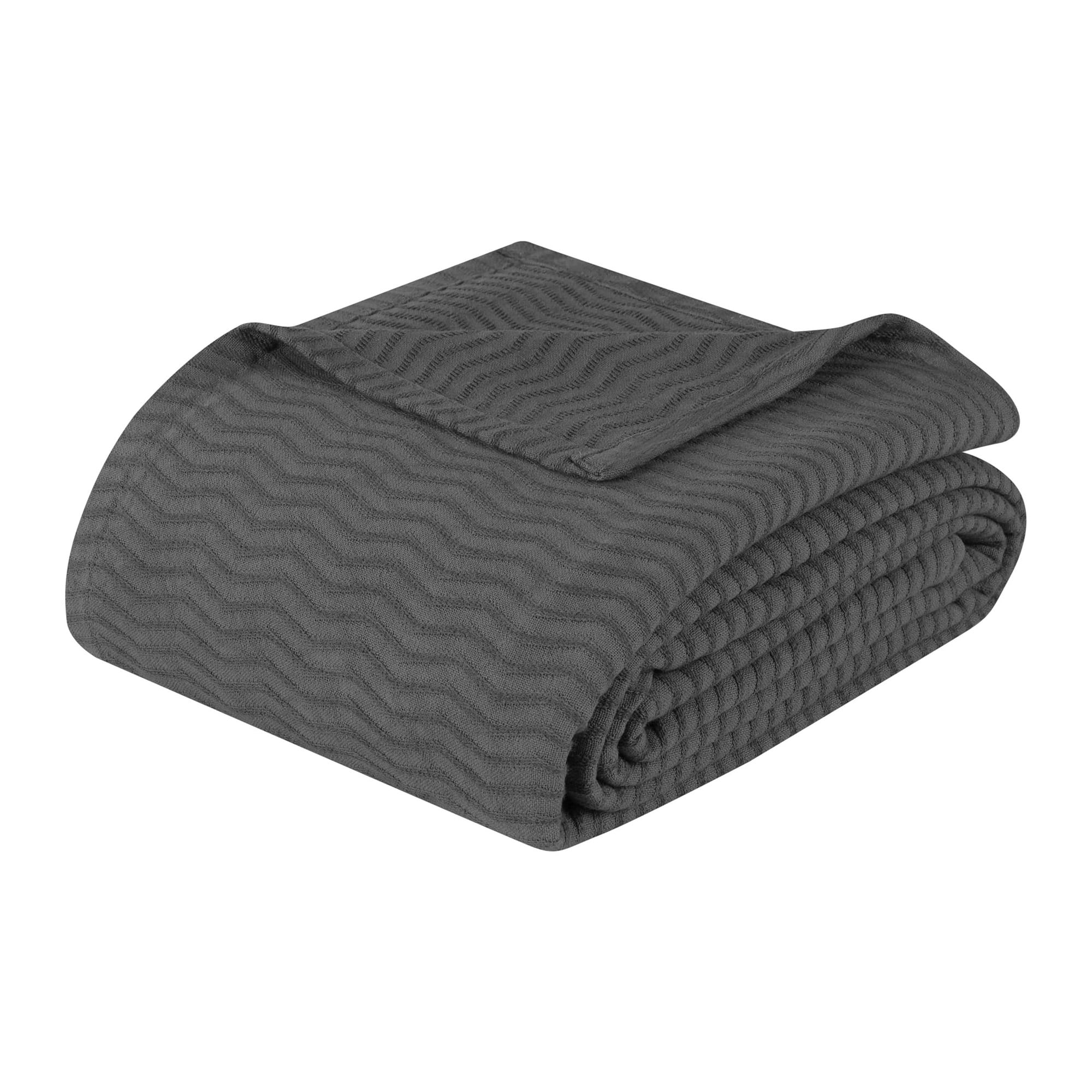 Superior Jena Cotton Textured Chevron Woven Blanket, King, Charcoal