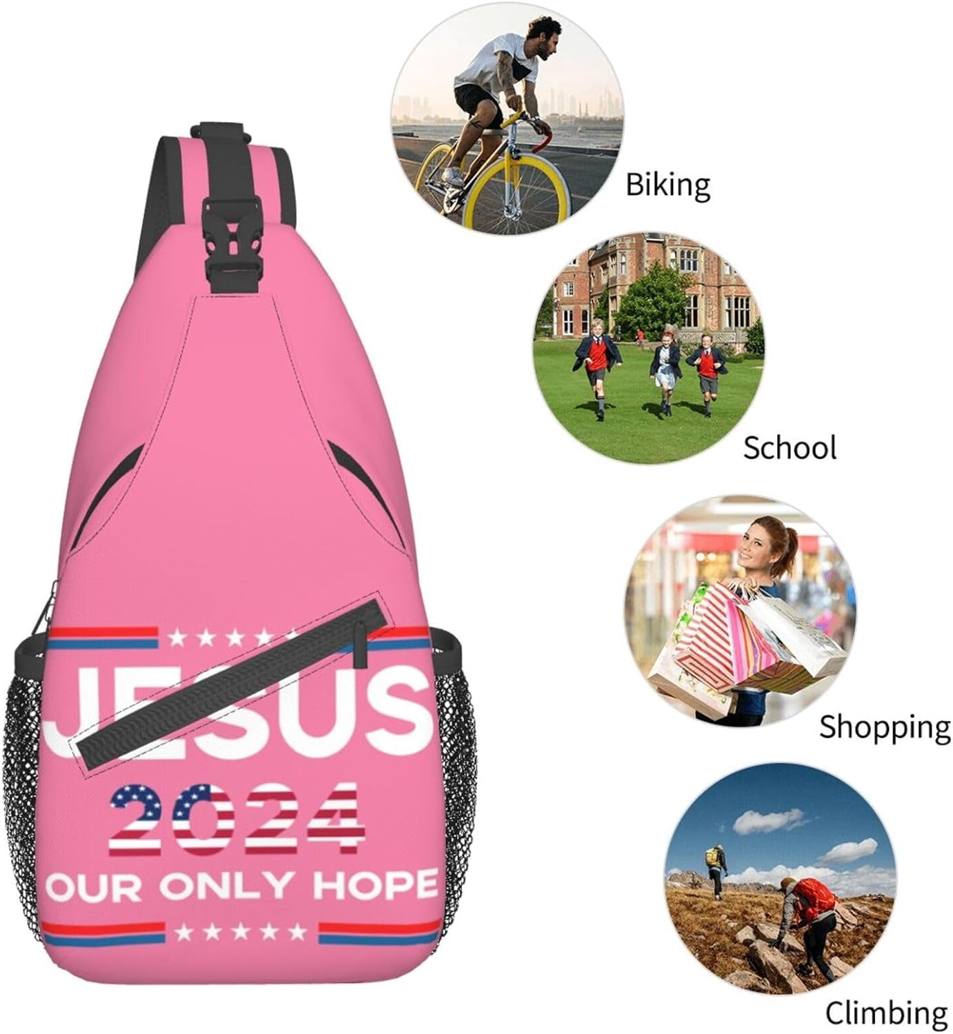 Jesus 2024 Our Only Hope Sling Bag Crossbody Hiking Travel Chest Bags Backpack Shoulder Daypack for Women Men