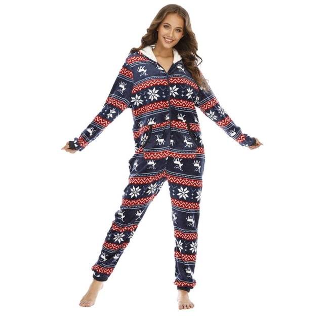 Bangus Pyjama une Pièce à Capuchon de Noël pour Femmes - Grenouillère en Molleton pour Femmes