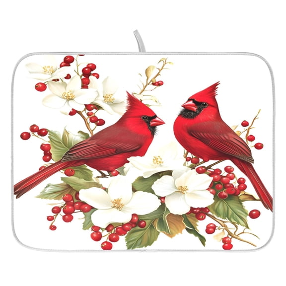 Ryvnso Cardinal Gardenia Flowers Dish Drying Mat for Kitchen Countertop 16x18 Small Dish Pad Drainer Rack Dish Sink Mats