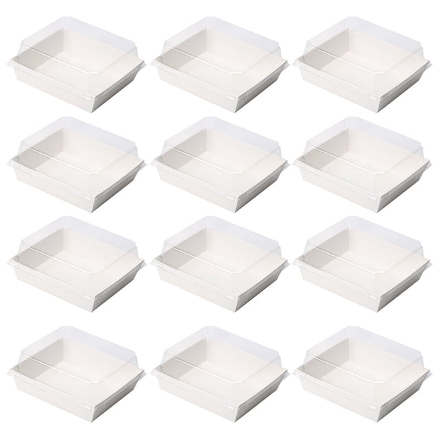 EeaseMX 1 juego de cajas cuadradas para empaquetar pasteles, cajas gruesas para alimentos con tapa transparente (50 cajas de papel blanco y 50 tapas transparentes)