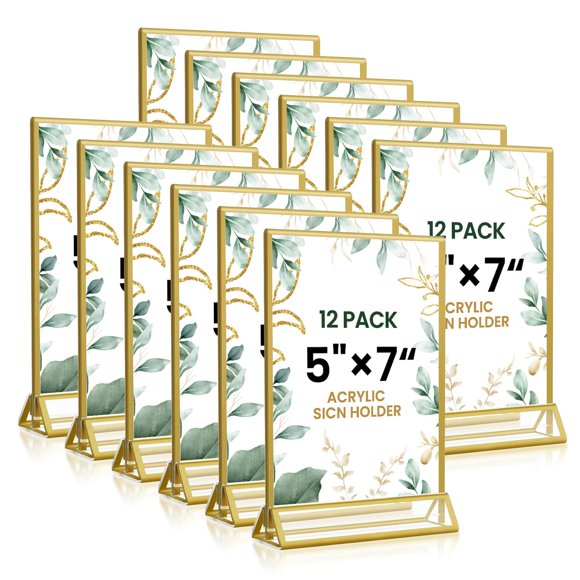 Soportes para números de mesa XINANDE, acrílicos dorados, 5 x 7 (paquete de 12)