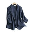 thumbnail image 4 of Scyoekwg Womens Blazers for Work Casual Business Trendy Solid Color Button Lapel Blazer Fall Coats Offices Work Suit Lightweight 3/4 Sleeve Coats(Navy,M), 4 of 6