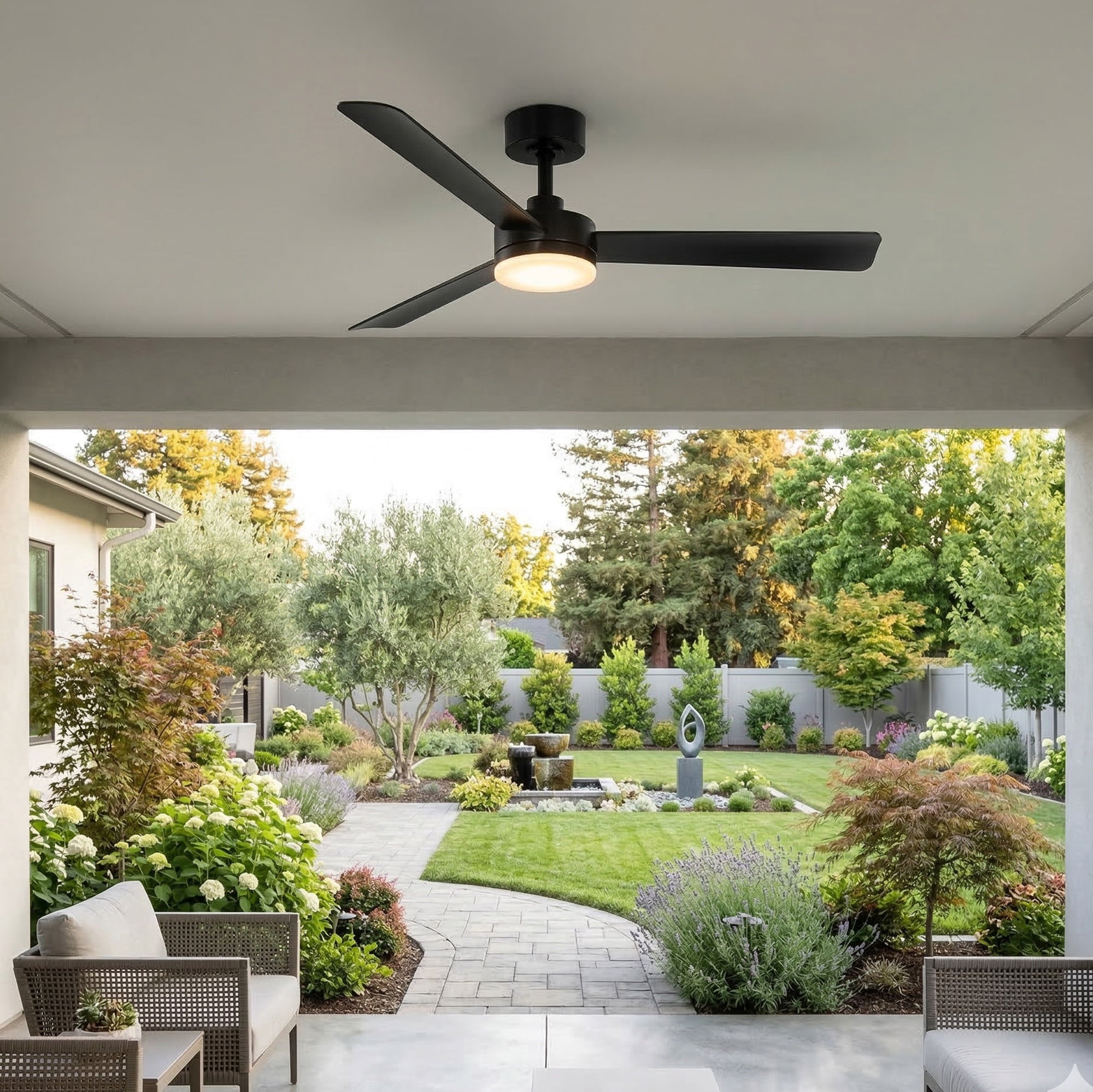 Mainstays 52" Matte Black Indoor/Outdoor Downrod Ceiling Fan with Light Kit and Remote Control
